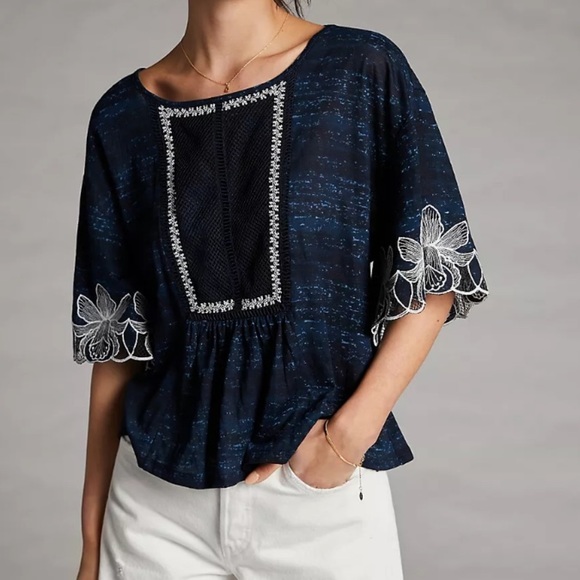 Anthropologie Tops - Anthropologie Pilcro Orchid Embroidered Top